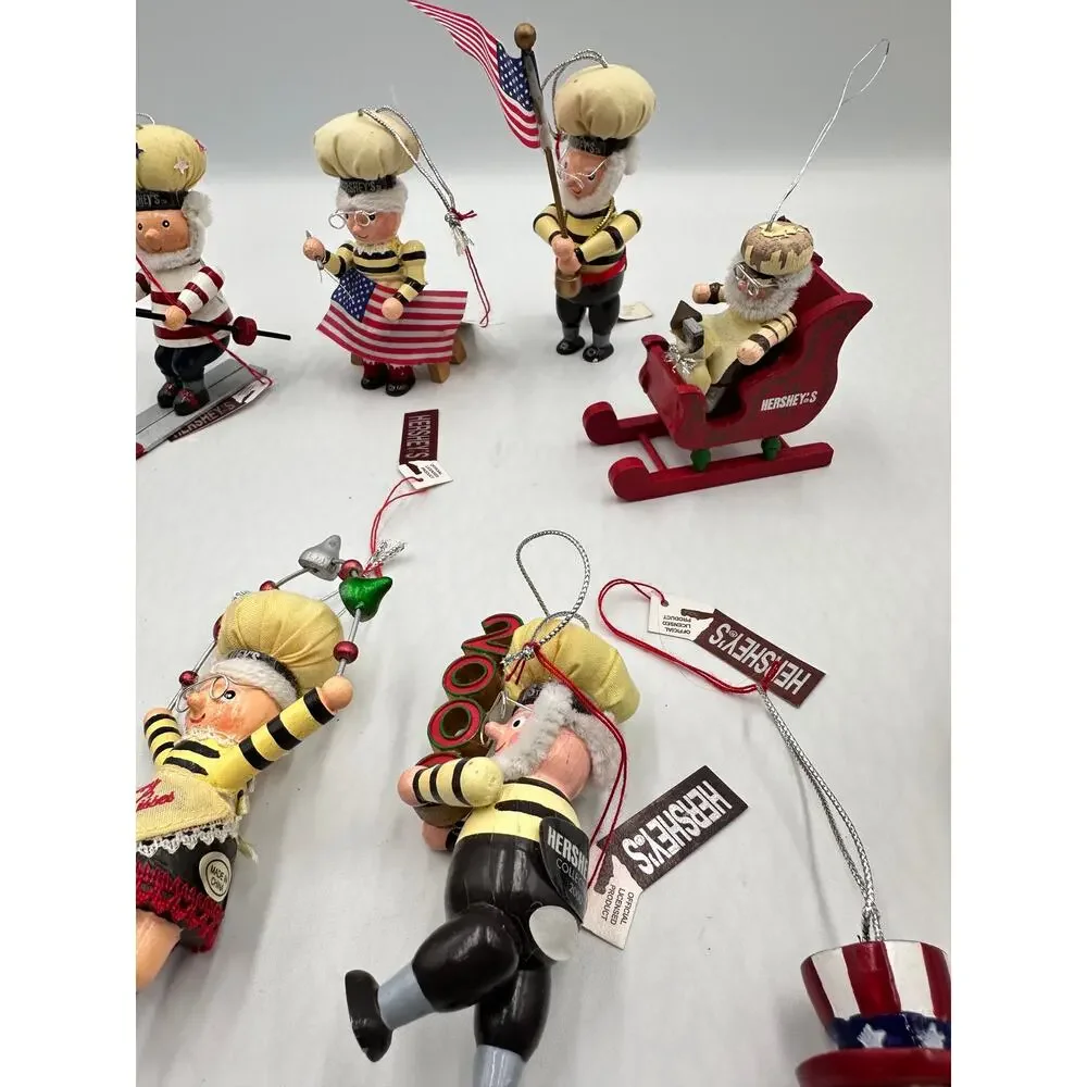 Vintage Kurt Adler Hershey’s Christmas Wood Ornaments 10pc Mr. & Mrs. Elf #2